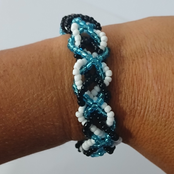 Elegant Beaded Bracelet - Blue, Black, and White - Picture 2 of 5